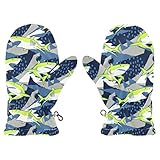 CHIFIGNO Green Sharks - Guantes de esquí y nieve para niños, elásticos, suaves, guantes de esquí para niños y niñas, 1 par