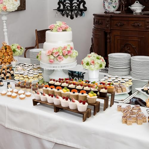 Yikaroeli Large Wood Display Risers Wooden Cupcake Stand Cake Stands Dessert Food Buffet Display Stand for Vendor Events 2 Set 4 Tiered Racks Perfume Organizer Kitchen Spice Storage(Brown) by Yikaroeli - Image 3