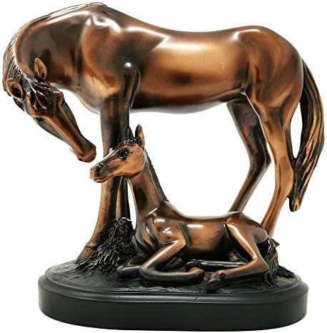 Treasure of Nature Bronze Mom & Baby Horse Sculpture Statue, 8 x 4.5 x 7 inch