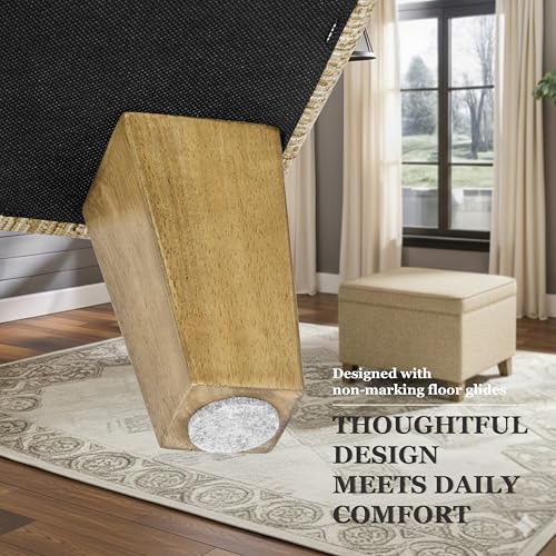 Image of Homepop Home Decor | Medium Square Storage Ottoman with Hinged Lid | Ottoman with Storage for Living Room & Bedroom, Tan