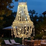 Hanging Solar Lantern Outdoor Chandelier, Waterproof Modern Crystal Acrylic Pendant Light with Warm White LED S Hook Gifts for Women Garden Decor Light for Gazebo, Patio, Yard, Party, Wedding