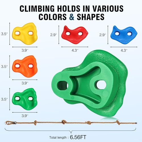 image for SEKKVY 25 Rock Climbing Holds With 6.56Ft Knotted Rope, Kids Holds for