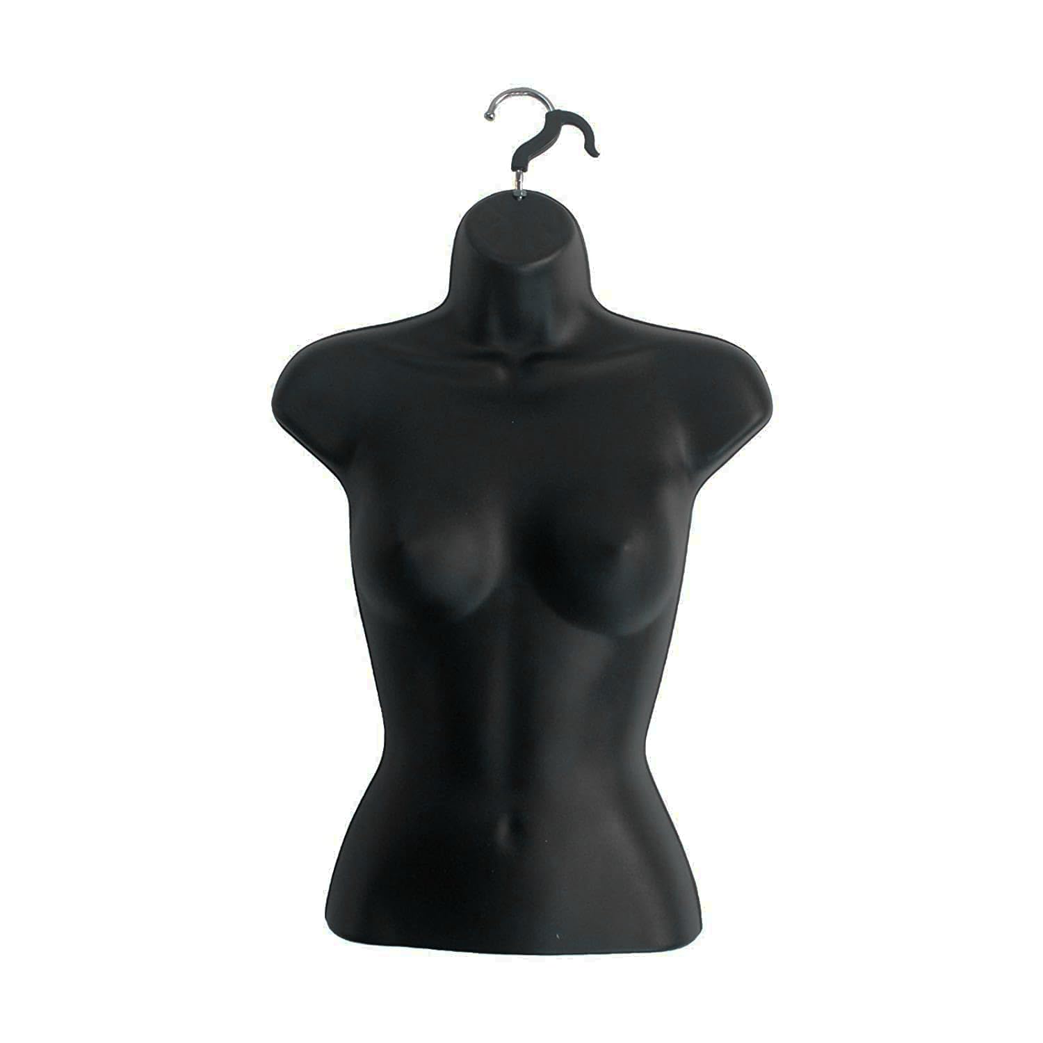 DisplayTown Female Mannequin Torso with Metal Stand Hollow Back Body Stackable Dress Form for Tshirt Display, Countertop, Craft Shows, Photos and Design, S-M Clothing Size (Black, Set of 2)