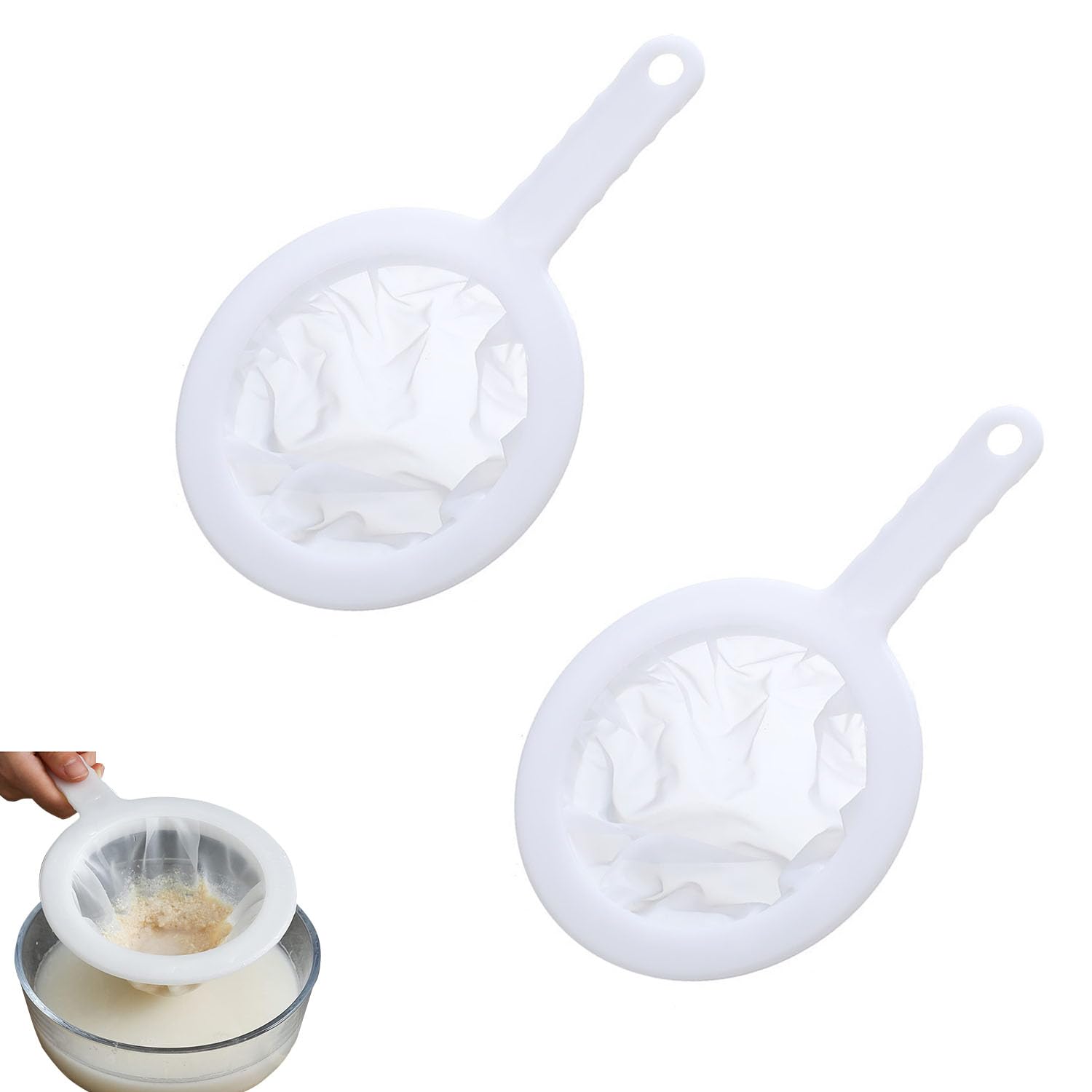 PATIKIL Colino Maglia Fine 450 - Filtro Per Caffè, Latte, Tè - 23,5x14,5 Cm - Manico Antiscivolo Bianco
