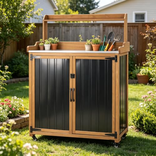 Rolling Potting Bench with Metal Top