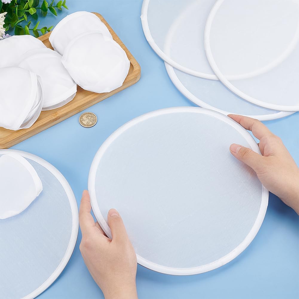 BENECREAT 30Pcs White Foldable Flying Disc Fans, 9.8inch Sublimation Fans Nylon White Edge Folding Fan Set with Bag for Wedding Party Favors Outdoor Activity
