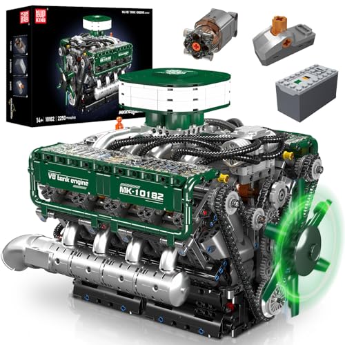 Mould King 10182 V8 - Juego de bloques de construcción de motor Twin-Turbo V8, kit de modelo de motor V8 con batería y motor, construye tus propios juguetes de motor STEM, juego de coleccionista de