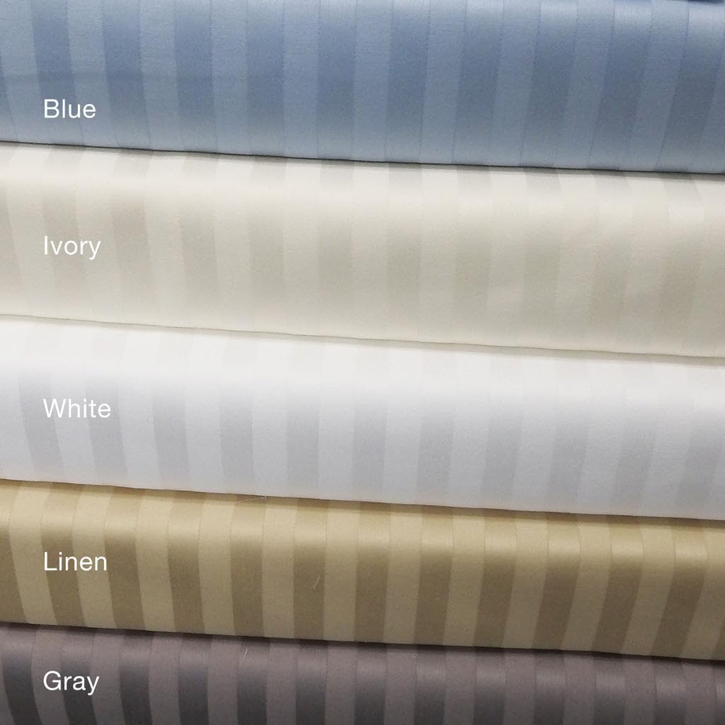 Royal Tradition Made in USA- Pure Cotton Low Profile Sheet Set (7-10 Inches) 608 Thread Count, King Size Bed Sheets, Striped Beige