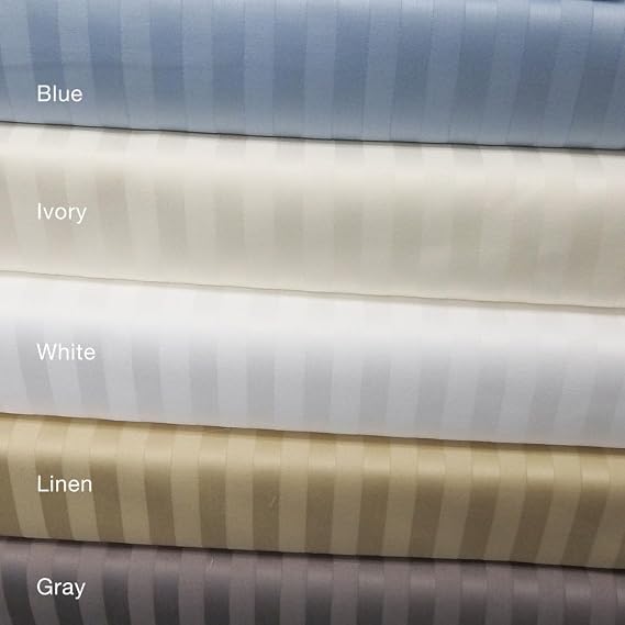 Royal Tradition Made in USA- Pure Cotton Low Profile Sheet Set (7-10 Inches) 608 Thread Count, King Size Bed Sheets, Striped Beige