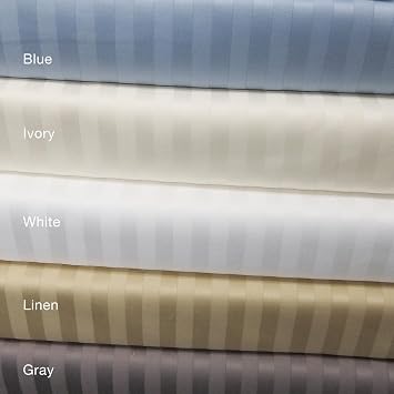 Royal Tradition Made in USA- Pure Cotton Low Profile Sheet Set (7-10 Inches) 608 Thread Count, King Size Bed Sheets, Striped Beige