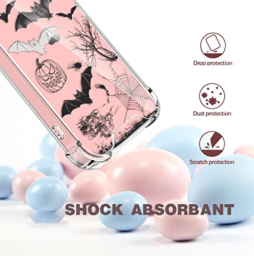 Pozaji For Iphone Case 13 Printed Halloween Pattern Design, Cute Iphone 13 Case Bats Pumpkin Cobweb Spider Web Motif On Clear Tpu+Pc Cover For Women Girls, 6.1 Inch #TOP2