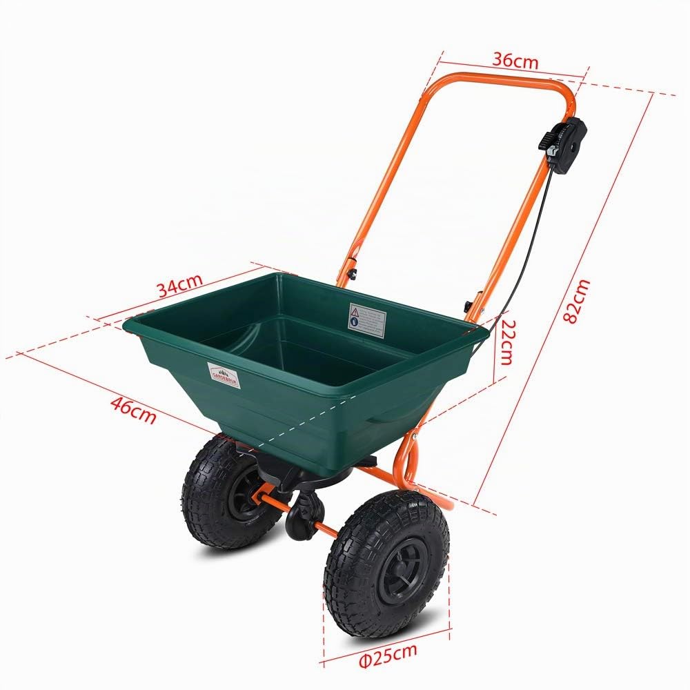 Gardebruk Carrello Spargitore 20L Regolabile Pneumatici Grandi Spargisale | Distribuzione Uniforme, Uso Versatile, Contenitore Extra Large, Quantità di semina Impostabile, Portata Max. 25kg