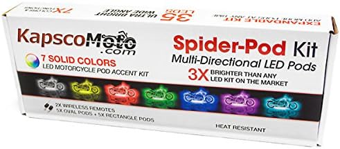 KapscoMoto SPIDER POD 7 COLOR LED POD ACCENT LIGHT GLOW KIT UNIVERSAL MOTORCYCLE LIGHT KIT UNDERGLOW FITS CRUISERS, ATV, SNOWMOBILE, MOTORCYCLE NEON LIGHT KIT WITH 2X WIRELESS CONTROLS GLOW PACKAGE