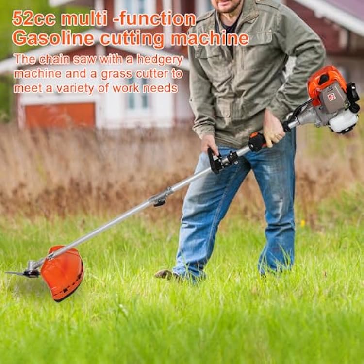 5 in 1 Multifunctional Lawn Mower,52CC Gas Weed Trimmer,Cordless Weed Wacker,Cordless Hedge Trimmer & Grass Edger,2-Stroke Brush Cutter, Handheld Chainsaw Hedge Pruner