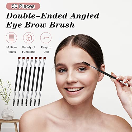 50 Pieces Eyebrow Brush For Makeup Brow Brush Flat Double Angled Eyelash Brush Spoolie Brush For Thin Precision Application Blending Of Eye Brow Powders #TOP4