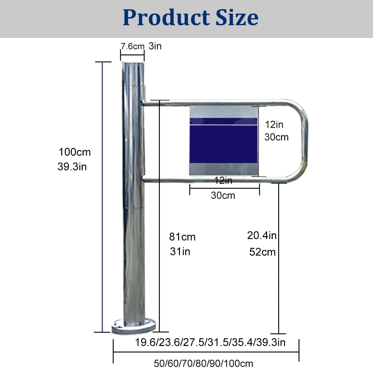 Automatic Rebound Swing Gate with Spring,Supermarket Entrance 1-Way Safety Door,Manual 90° Open Pedestrian Gate, Stainless Steel Entrance and Exit Device,for FA，Right W90xH100cm/35.4x39.3in