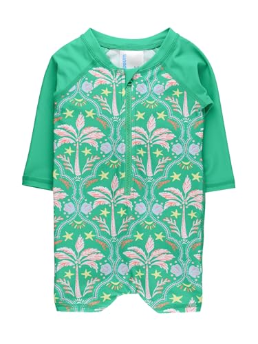 RUGGEDBUTTS Baby/Toddler Boy Swimsuit, One Piece Zipper Rash Guard Sunsuit with UPF 50+ Sun Protection - Coconut Cabana, 12-18m