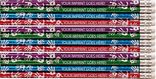 Express Pencils™ Personalized Pencils - Round - Helping Hands - Custom Printed with your message, text or logo -12 pkg - ** Includes Perzonalization ** Great gift idea (Assorted Colors)