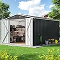 DAUSOLA 8.2x12 FT Outdoor Storage Shed, Metal Garden Tool Shed with Updated Frame Structure and Lockable Doors, Ideal for Backyard Garden Patio Lawn, Grey