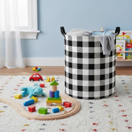 Image of Baby Laundry Hamper kids laundry Basket Waterproof Laundry Bag for Bedroom Clothes Organizer Room Decor(Checkered)