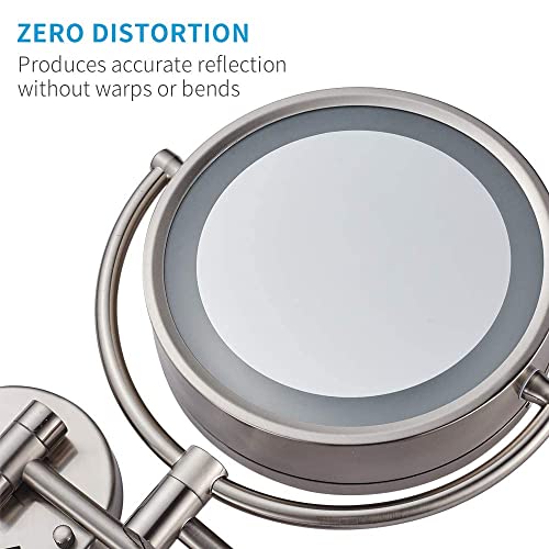 Cavoli Wall Mount Makeup Mirror 9 Inches With Led Lighted 10X Magnification,Has 3 Colors Lights Modes,13" Extension Arm Magnifying Vanity Mirror Electric Plug Powered, Brushed Nickel Finish #TOP3