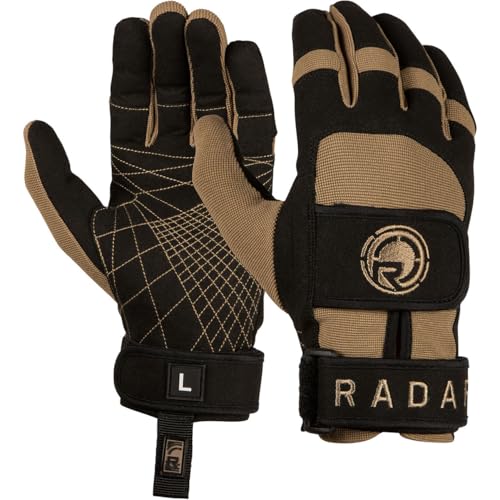 Radar Mens Podium Water Sports Gloves - Double Layer Amara Palm Full Amara Construction Velcro Lock Closure Pre-Curved Fingers High Grip Design Black/Gold XL