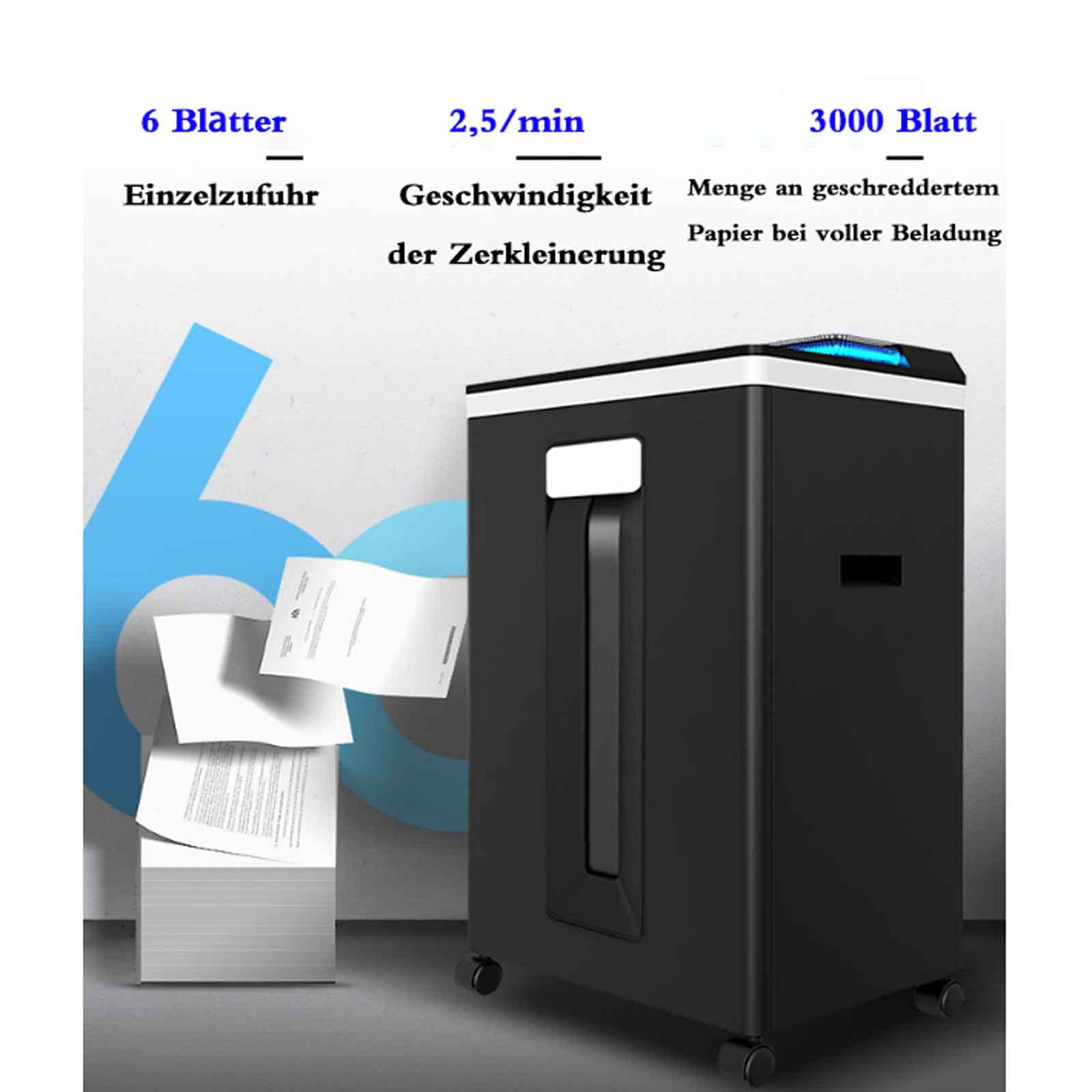 Distruggidocumenti Commerciale Ultra Silenzioso a 6 Fogli ad Alto Livello di Sicurezza P-5, distruggidocumenti per Piccoli File Domestici, Grande capacità di 22 Litri, sterilizzazione a 360 ° Senza