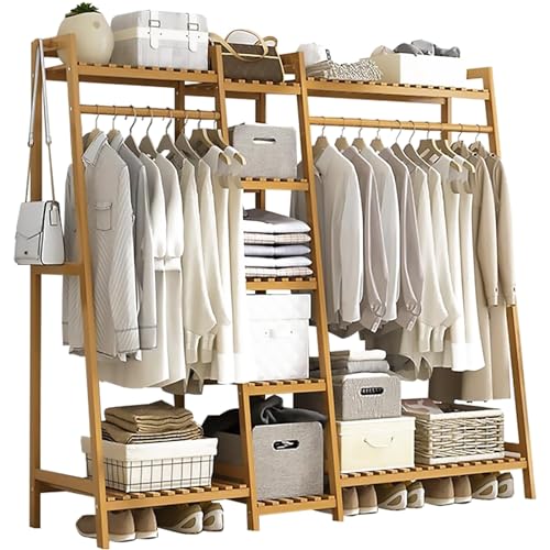 GNYVZXPLQ Rotary Umbrella Drying Rack, 9-Tier Bamboo Clothing Rack With 2 Suspenders 9 Shelves Shoe Rack Multicolor Closet Organizer Wardrobe(Natural)