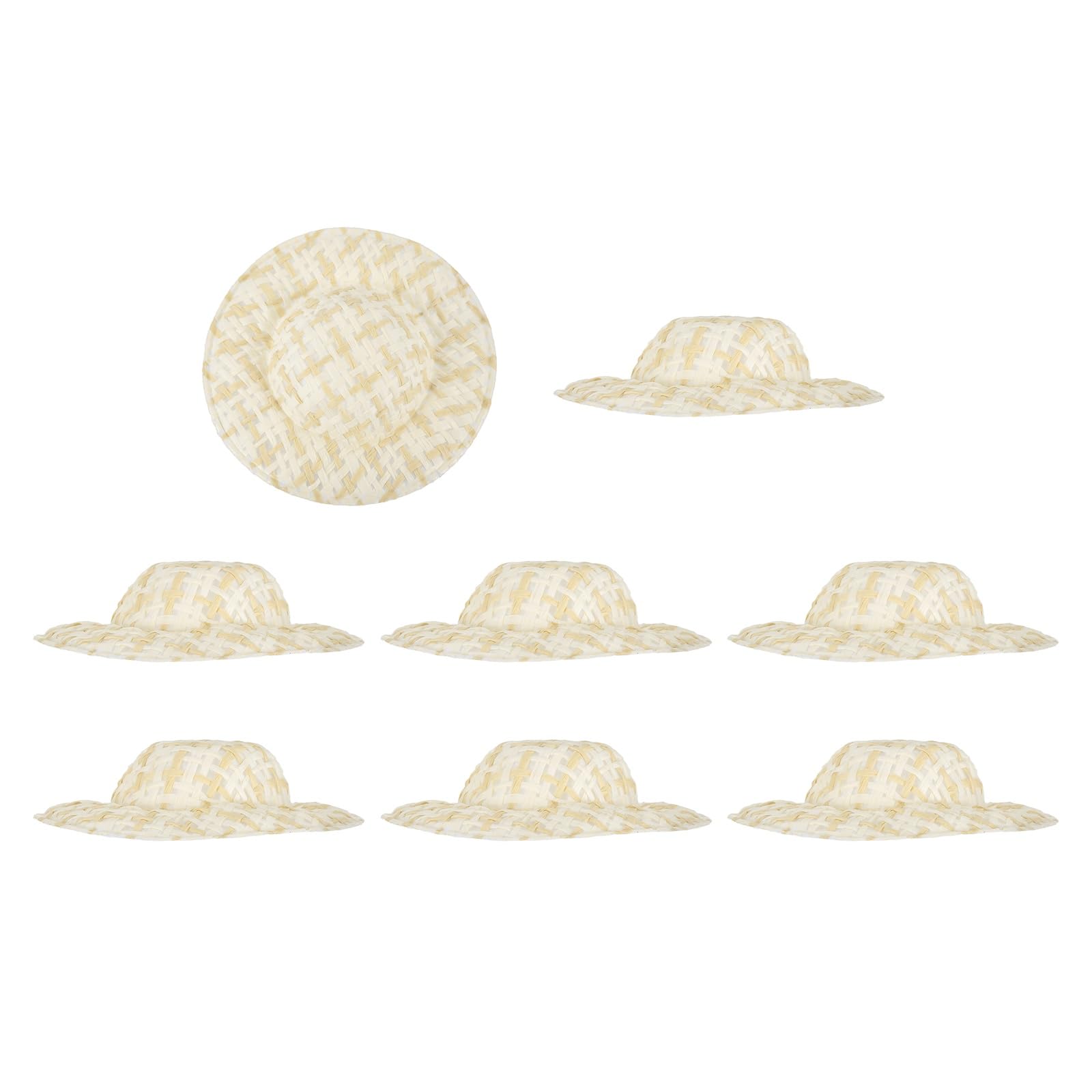 PATIKIL 8 Pcs Mini Straw Hats, 2.6 x 0.6 Inch Craft Doll Hats Miniature Ornaments Woven Caps for DIY Dollhouse Decoration Hair Accessories Snowman Weddings Party, Beige/Apricot