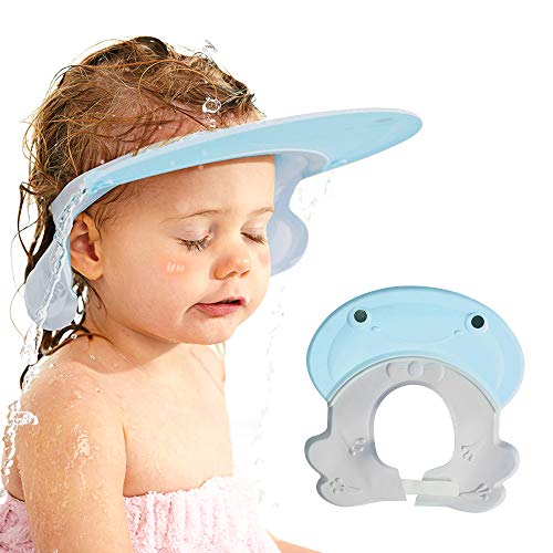 Baby Shower Hat Baby Shampoo Cap for Toddler, Infants Soft Protection Funny Safety Visor Cap, Silicone Kids Bathing Hat for Shower Blue