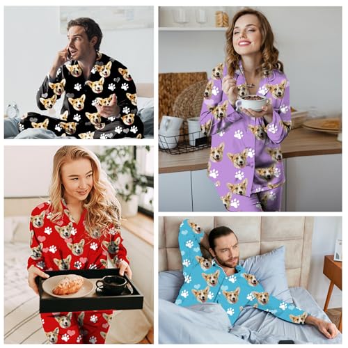 Custom Face Pajamas Set for Women Men Personalzied Photo Pjs Sets Customized Button Down Sleepwear Gift for Christmas4