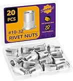 #10-32 Rivet Nut, 20PCS Rivnut Nutsert 304 Stainless Steel Rivets Flat Head Rivnut Threaded Insert Nuts Assortment for Furniture, Automotive and Industrial Applications (#10-32)
