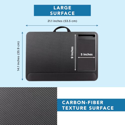 Image of LAPGEAR Home Office Pro Lap Desk - Black Slate, Fits 15.6 inch Laptops | Built-In Mouse Pad & Phone Slot, Wide Cushioned Wrist Rest, Dual-Bolster Microbead Cushion, Carry Handle