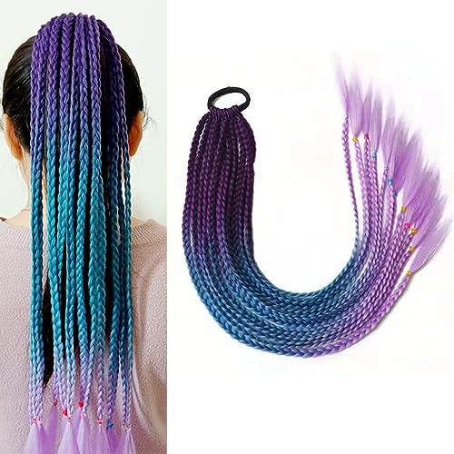 Colored Hair Extensions for Kids, Braided Ponytail Extension, Crazy Hair