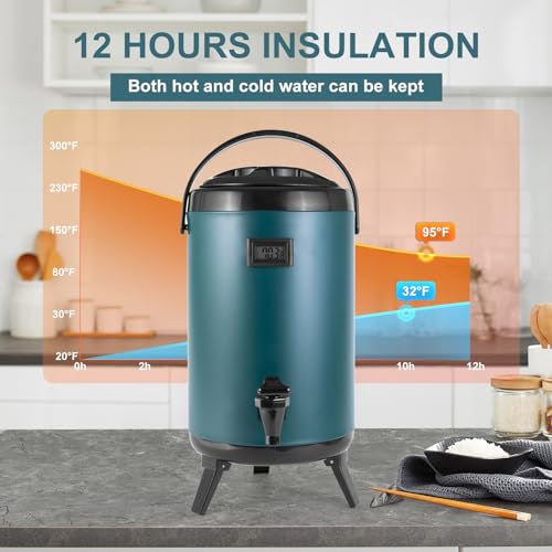 VorChef Hot Beverage Dispenser, Stainless Steel Insulated Beverage Dispenser Cold and Hot Drink dispenser with Thermometer– 12 Liters Water Dispenser with Spigot - Thumbnail 2