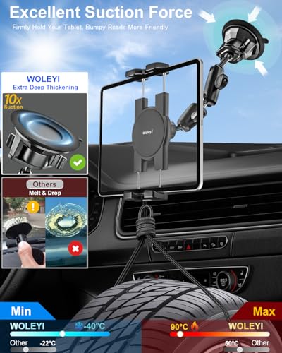 woleyi Suporte de tablet de carro para para-brisa – [Ventosa de 95 mm] Suporte de tablet para painel