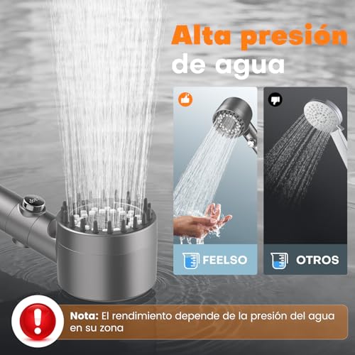 Miniatura 3 de FEELSO Alcachofa de Ducha con Filtro de 15 Pasos, Alcachofa Ducha Antical 3 +1 Modos de Rociado Cabezal de Ducha de Alta Presión (Gris)