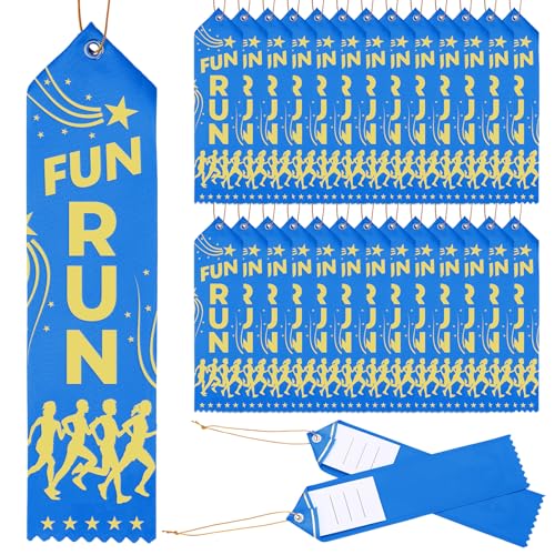 Tingjoo 50 Pcs Fun Run Award Ribbon 8" x 2" Prizes Ribbons Bulk with Card and String Prize Gift for School Competitions Sports Tournaments Competitions Classroom Study Supplies