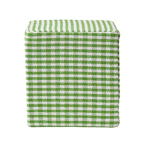 HOMESCAPES Green Cube Cotton Gingham Check Pouffe - 36 x 36 x 38 cm
