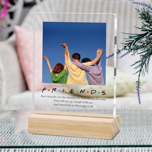 Image of Giftplease Customized Friends Plaque with Wooden Stand | Personalized Photo Frame with Quote | Best Friend Birthday Gift, Farewell Gift, Friendship Day Gift for BFF Keepsake Room Decor FR 01