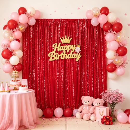 Image of 10FTx10FT Red Sequin Backdrop Curtain Photo Photography Party Decorations | Twilight Sparkle Glitter Fabric for /Wedding /Baby Shower /Happy Birthday /Christmas /New Years /Bachelorette /Theme Party