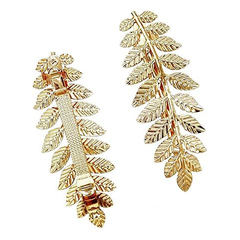 4 Pack Gold Feather Leaf Flower Metal Hair Clip Snap Leaves Hair Barrettes Claw Clamp Bobby Pin Alligator Hairclips Wedding Party Hair Decorations Accessories for Women Ladies Cover