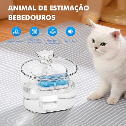 2.2L Bebedouros para gatos, Bebedouro para cães, Fonte gatos Bebedouro, Bebedouro Tipo Fonte com Fil