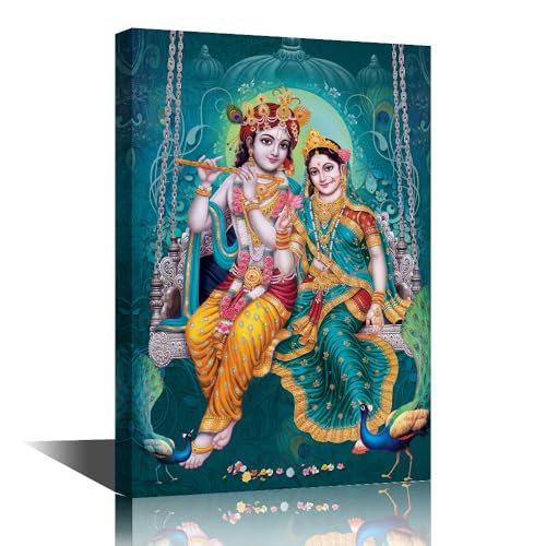 Toile hindou Radha Krishna décoration murale tableau encadré 45x30