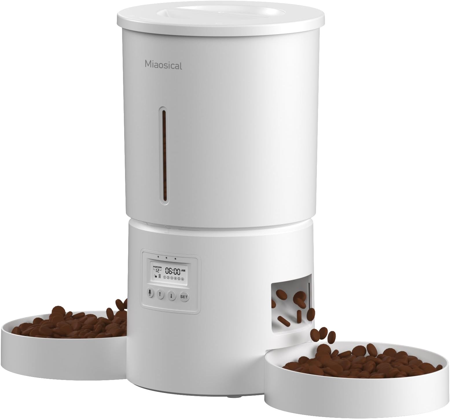 Miaosical Automatic Food Dispenser 2 Cats, Flexible Program, 6 Meals a Day, 12 Servings/Meal, Dual Feeding Dry Food Dispenser (White, 4.2L+ABS Double Bowls)