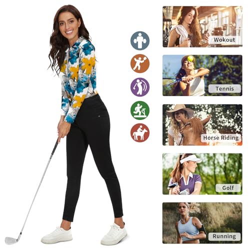 Image of Soneven Womens Golf Polo Shirts 3 /4 Long Sleeve V Neck Button Down Shirts Business Causal Work Blouses Tops