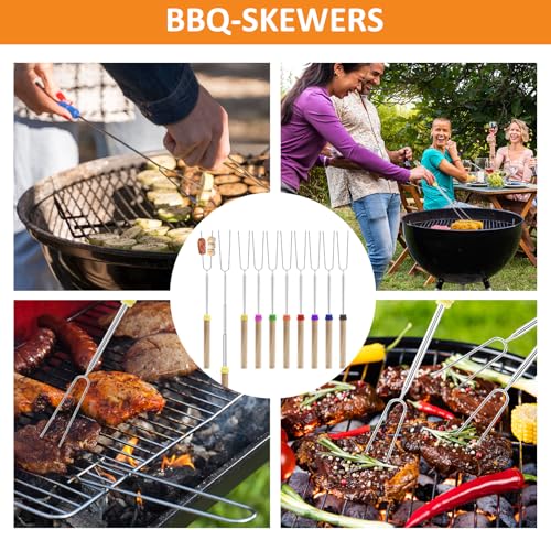 DAWRIS 8 szt. teleskopowych szaszłyków do grilla, szpikulce i widelec do grilla z stali nierdzewnej, wysuwane, do zewnątrz