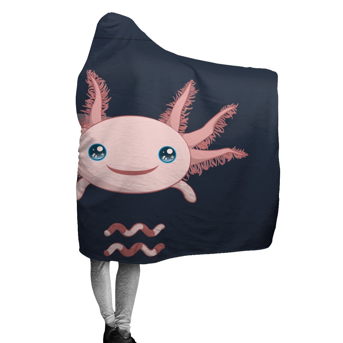 Axolotl Decke mit Kapuze, weicher und leichter Flanell, geeignet für Bett, Wohnzimmer und Reisen, 203,2 x 152,4 cm, für Audlt