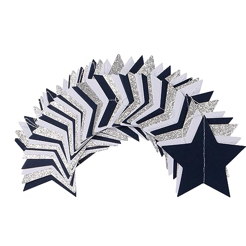 Image of Navy-Blue White-Silver Party-Decorations Birthday Garland - 62ft Twinkle Little Star Hanging Streamers Banner,Wedding Bachelorette Bridal Baby Shower Graduation Decor Hugtmr