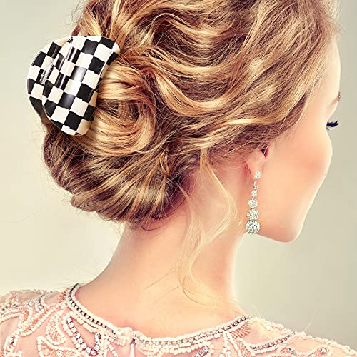 4 Pieces Checkered Hair Claw Clips Non Slip Hair Jaw Clip Large Rectangular Hair Barrettes For Thick Thin Curly Straight Long Hair For Women Girls 80'S Hair Accessories Black And White (Simple Style) #TOP30